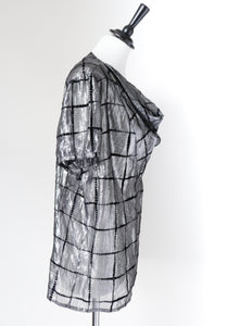 Silver Lamé /  Black Vintage 80's Top - See-Through - L / UK 14