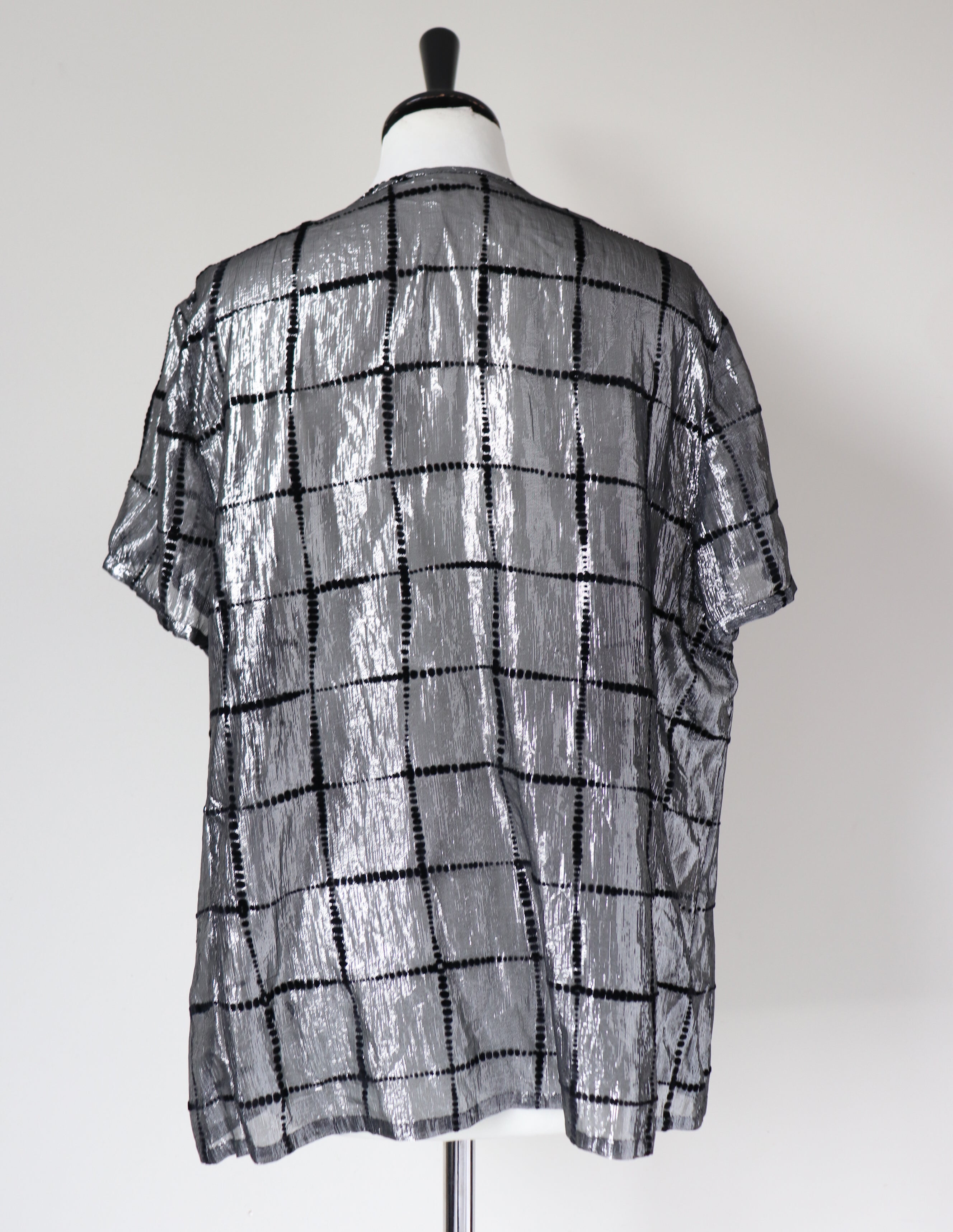 Silver Lamé /  Black Vintage 80's Top - See-Through - L / UK 14