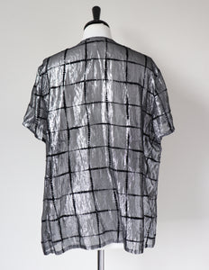 Silver Lamé /  Black Vintage 80's Top - See-Through - L / UK 14