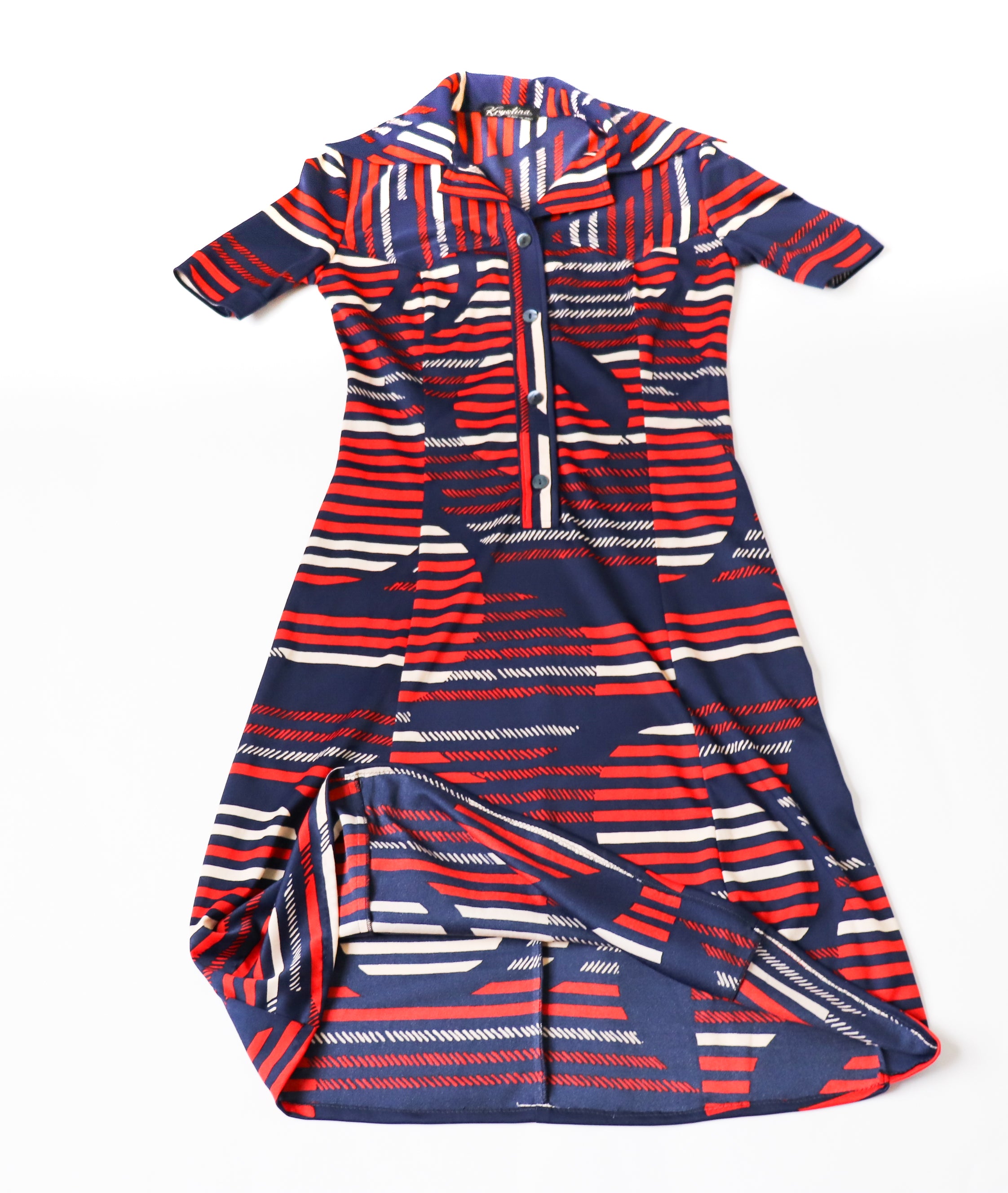 Krystina Vintage Shirt Dress - Polyester Striped - 1970s - UK 8 / 10