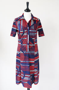 Krystina Vintage Shirt Dress - Polyester Striped - 1970s - UK 8 / 10