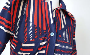 Krystina Vintage Shirt Dress - Polyester Striped - 1970s - UK 8 / 10
