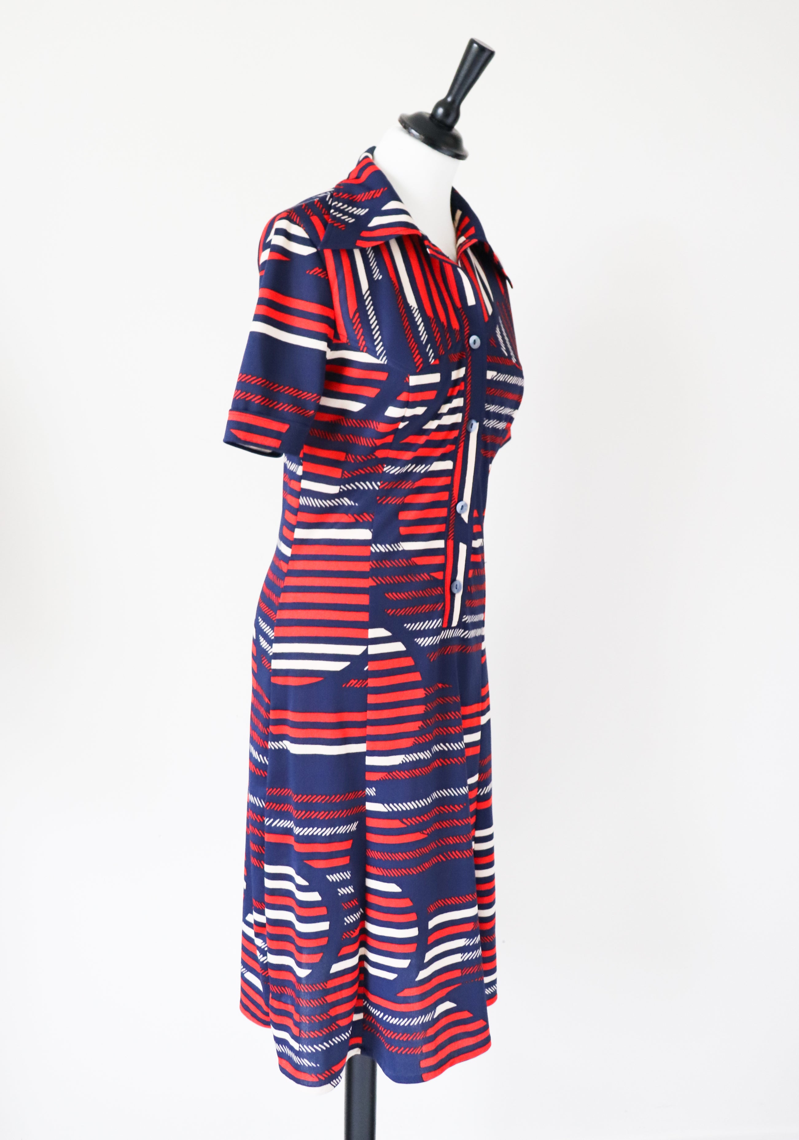 Krystina Vintage Shirt Dress - Polyester Striped - 1970s - UK 8 / 10