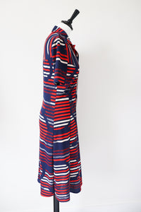 Krystina Vintage Shirt Dress - Polyester Striped - 1970s - UK 8 / 10