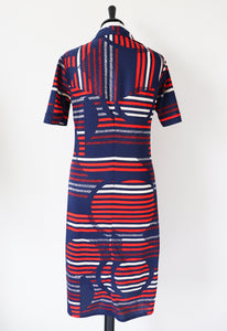 Krystina Vintage Shirt Dress - Polyester Striped - 1970s - UK 8 / 10