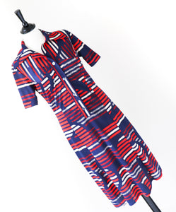 Krystina Vintage Shirt Dress - Polyester Striped - 1970s - UK 8 / 10