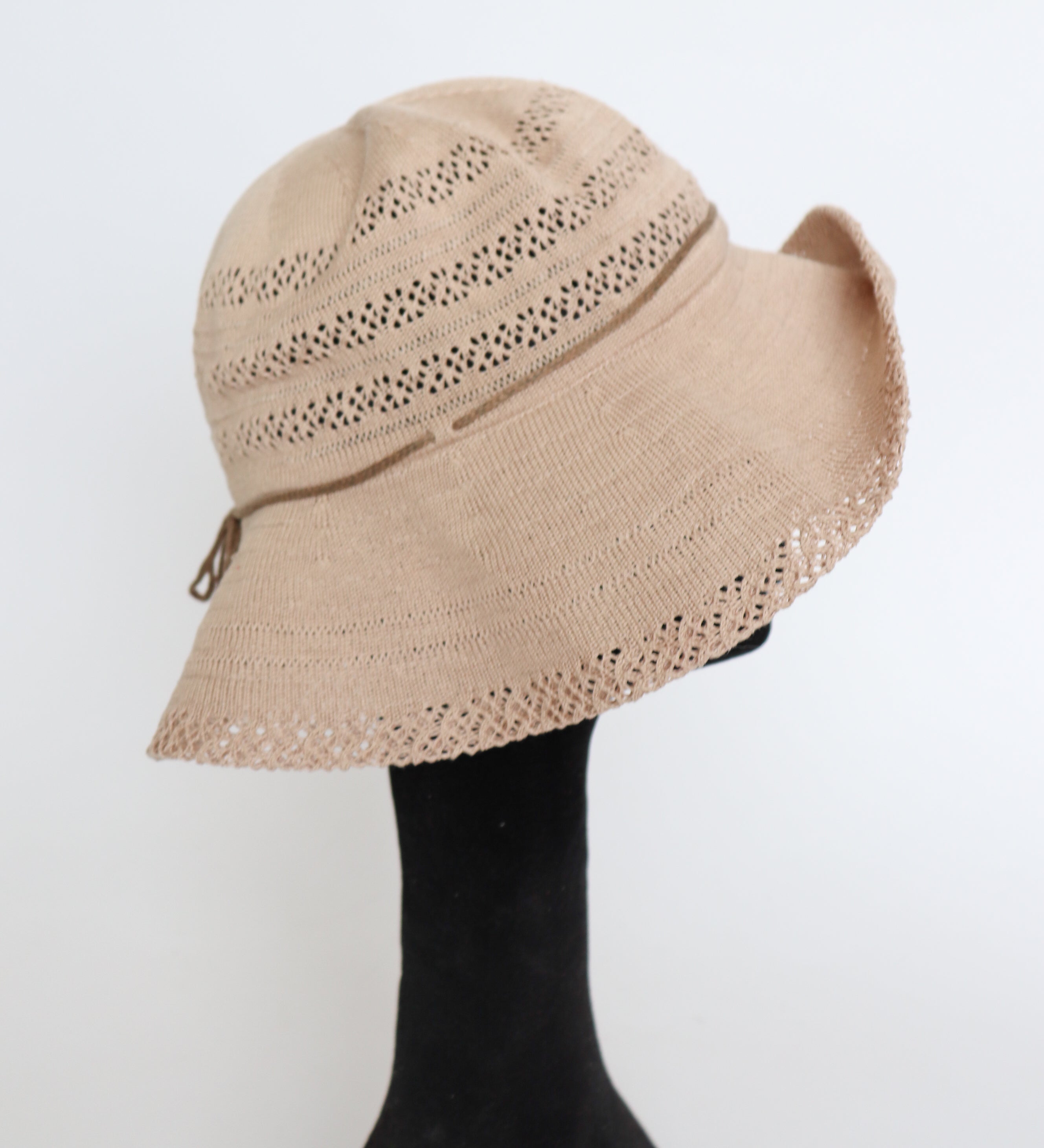 Pierre Cardin Foldable Vintage Sun Hat - Beige - Bucket / Cloche - M / L