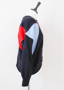 Vintage Cardigan - 1980s - Tyrol / Oktoberfest Style - Black / Red - UK 10