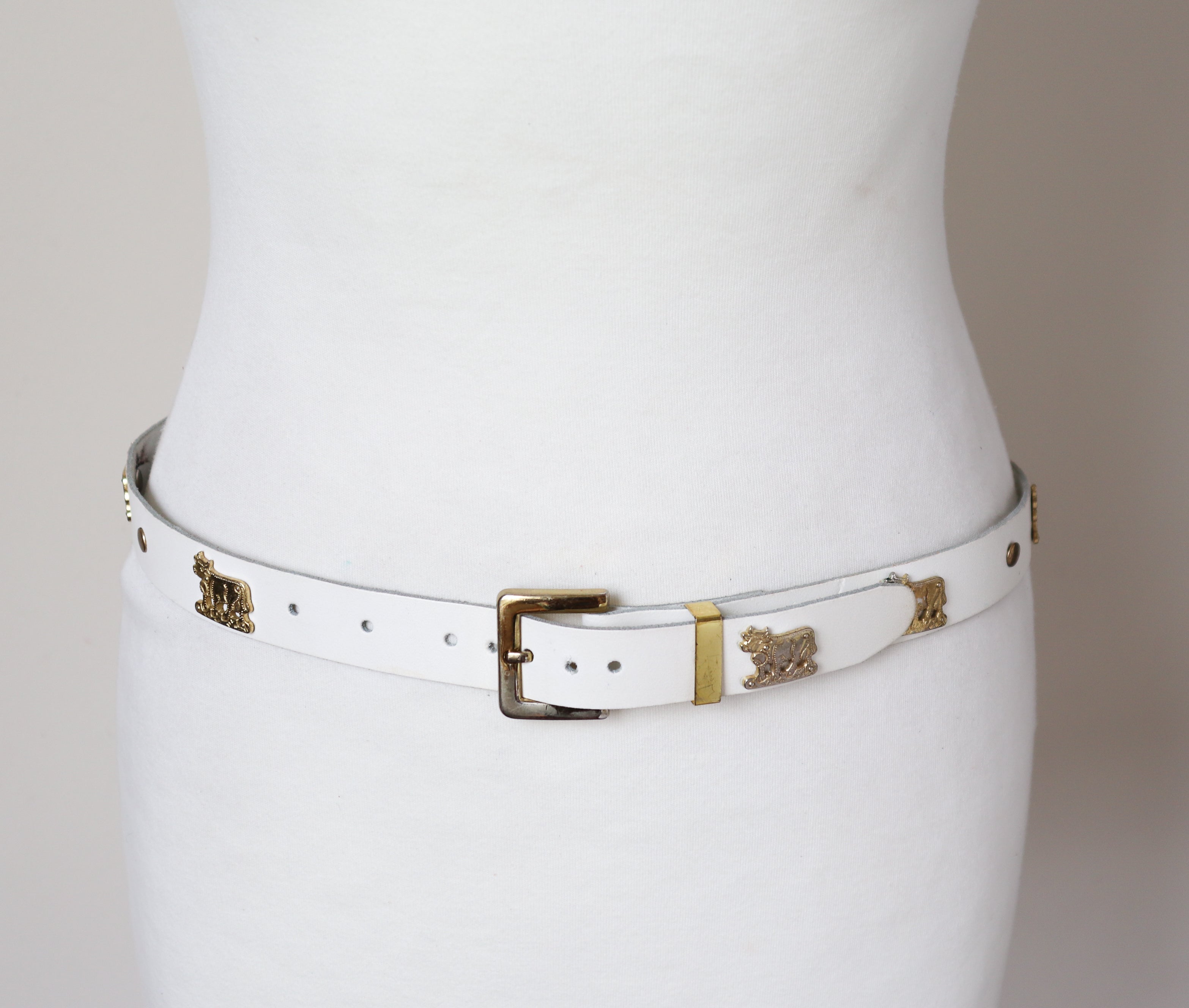 Vintage Appenzeller Belt FAUX Leather - Oktoberfest - White - S / M