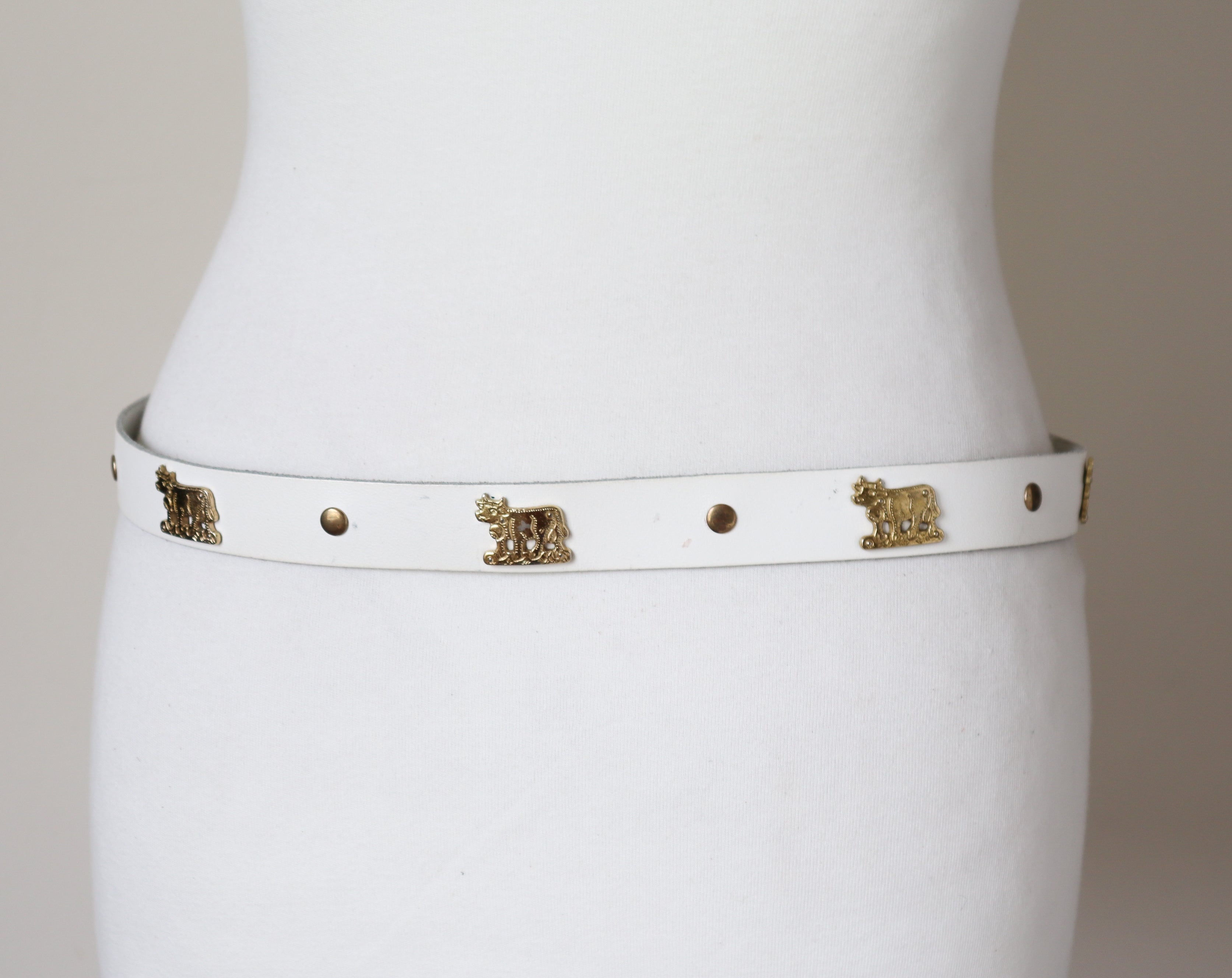 Vintage Appenzeller Belt FAUX Leather - Oktoberfest - White - S / M