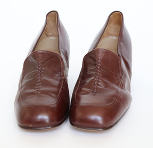 SPIESS Vintage Heel Loafers - Brown Leather - 1970s - Fit 39.5 / UK 6.5