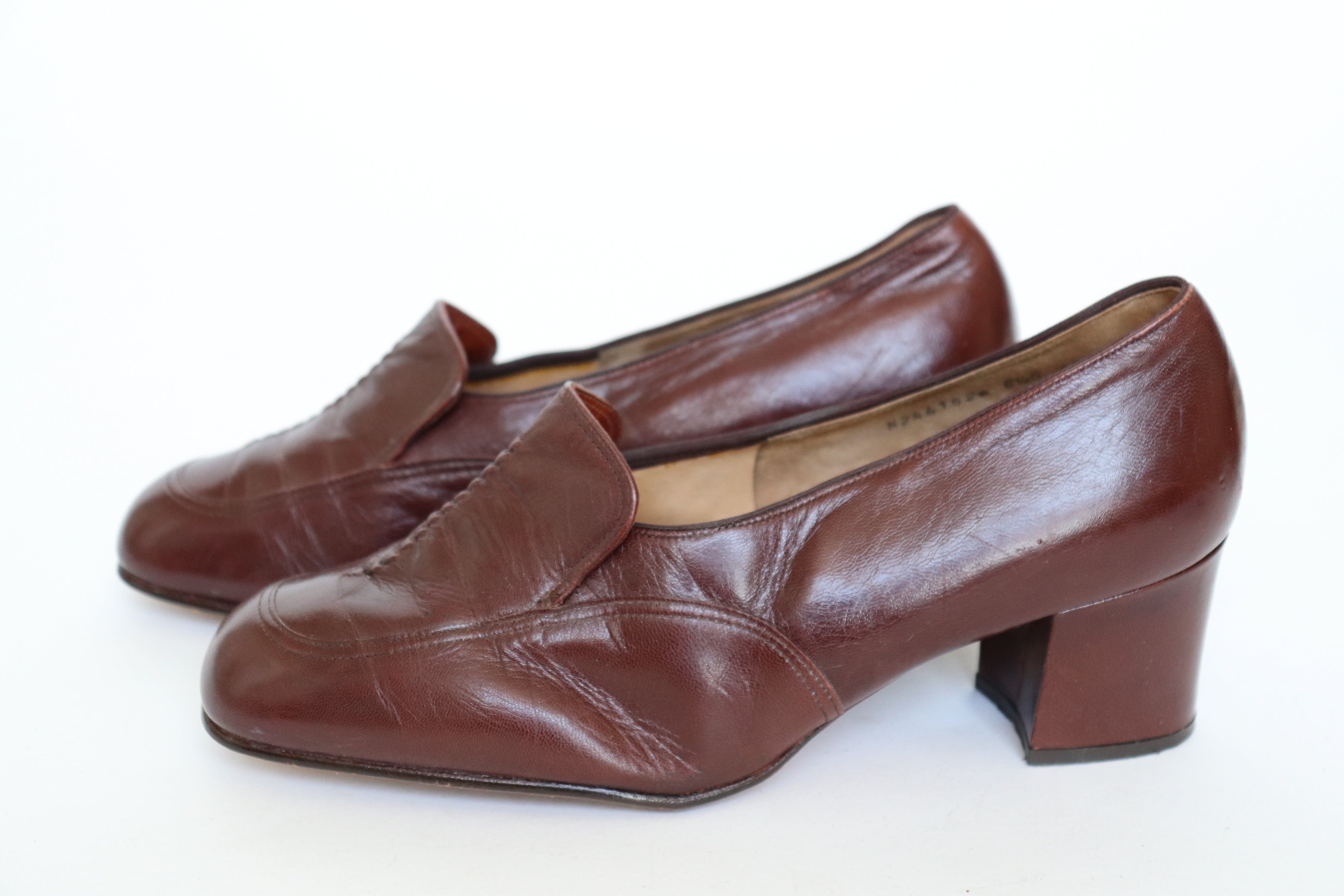 SPIESS  Vintage Heel Loafers - Brown Leather - 1970s - Fit 39.5 / UK 6.5