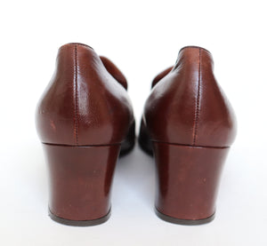 SPIESS Vintage Heel Loafers - Brown Leather - 1970s - Fit 39.5 / UK 6.5