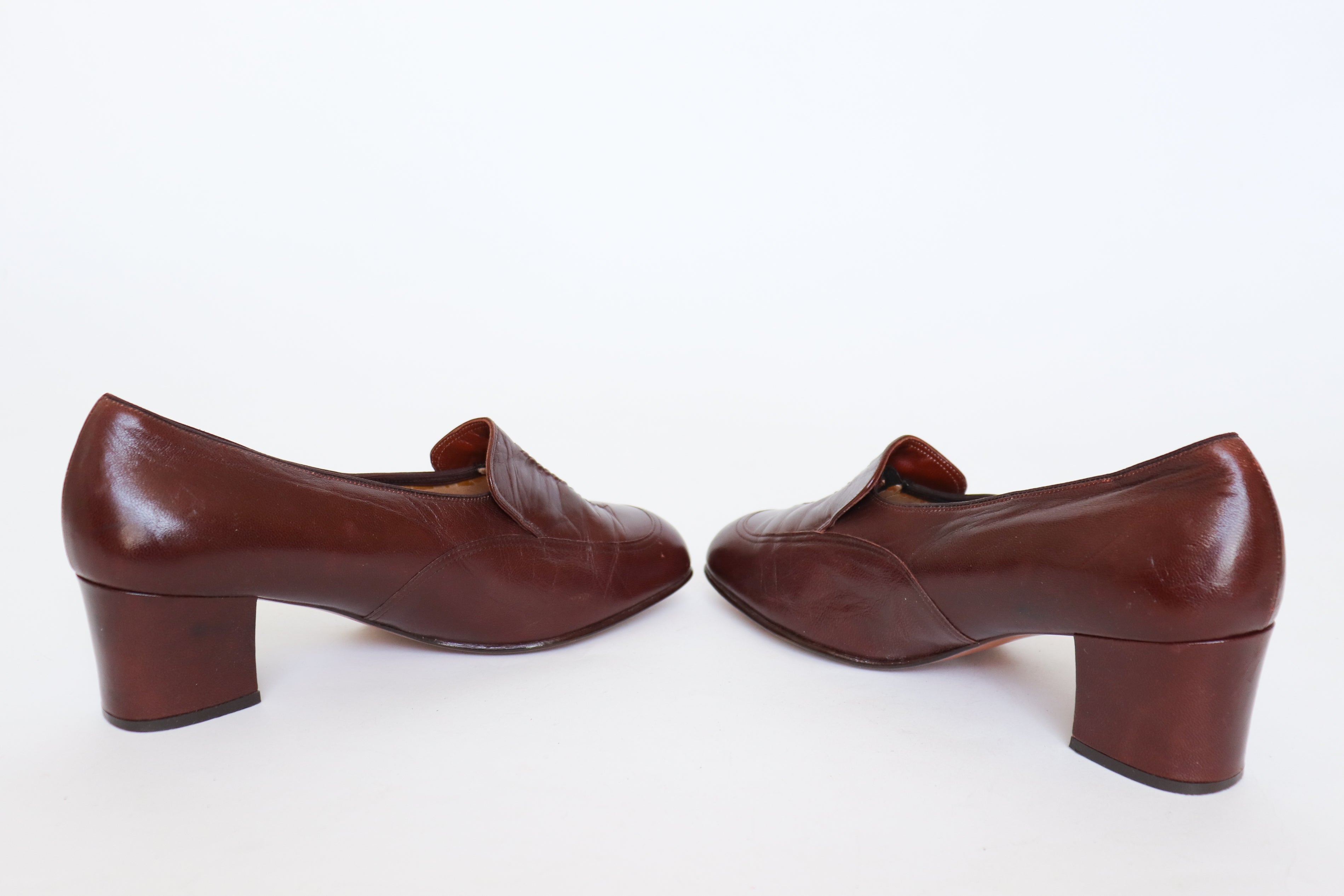SPIESS Vintage Heel Loafers - Brown Leather - 1970s - Fit 39.5 / UK 6.5