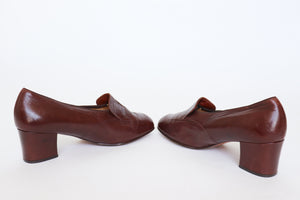 SPIESS Vintage Heel Loafers - Brown Leather - 1970s - Fit 39.5 / UK 6.5