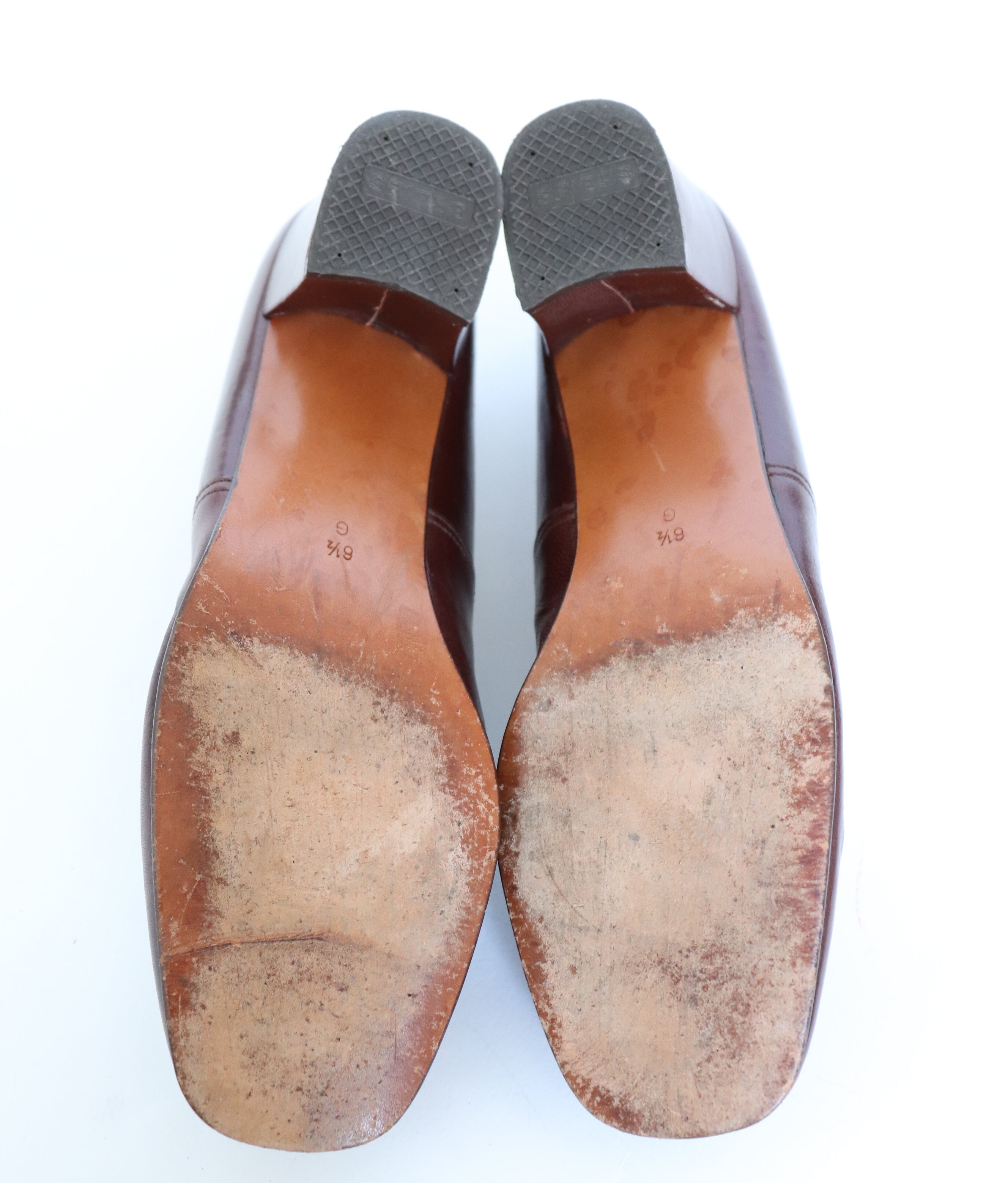 SPIESS  Vintage Heel Loafers - Brown Leather - 1970s - Fit 39.5 / UK 6.5