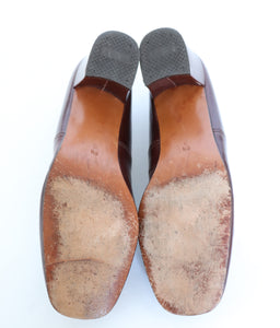 SPIESS Vintage Heel Loafers - Brown Leather - 1970s - Fit 39.5 / UK 6.5