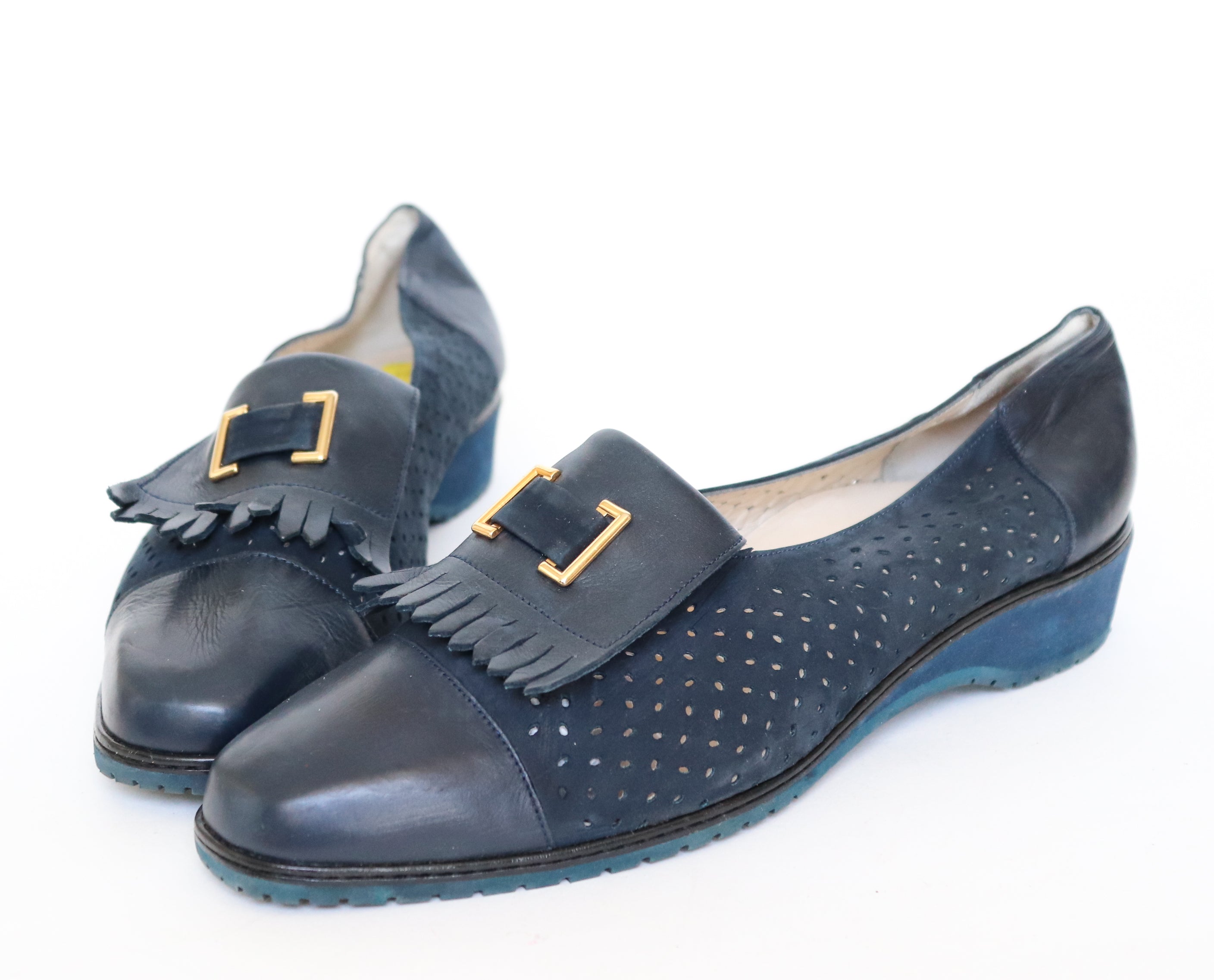 Bally Vasano Wedge Loafers - Blue Leather  - Fit 40 / UK 7