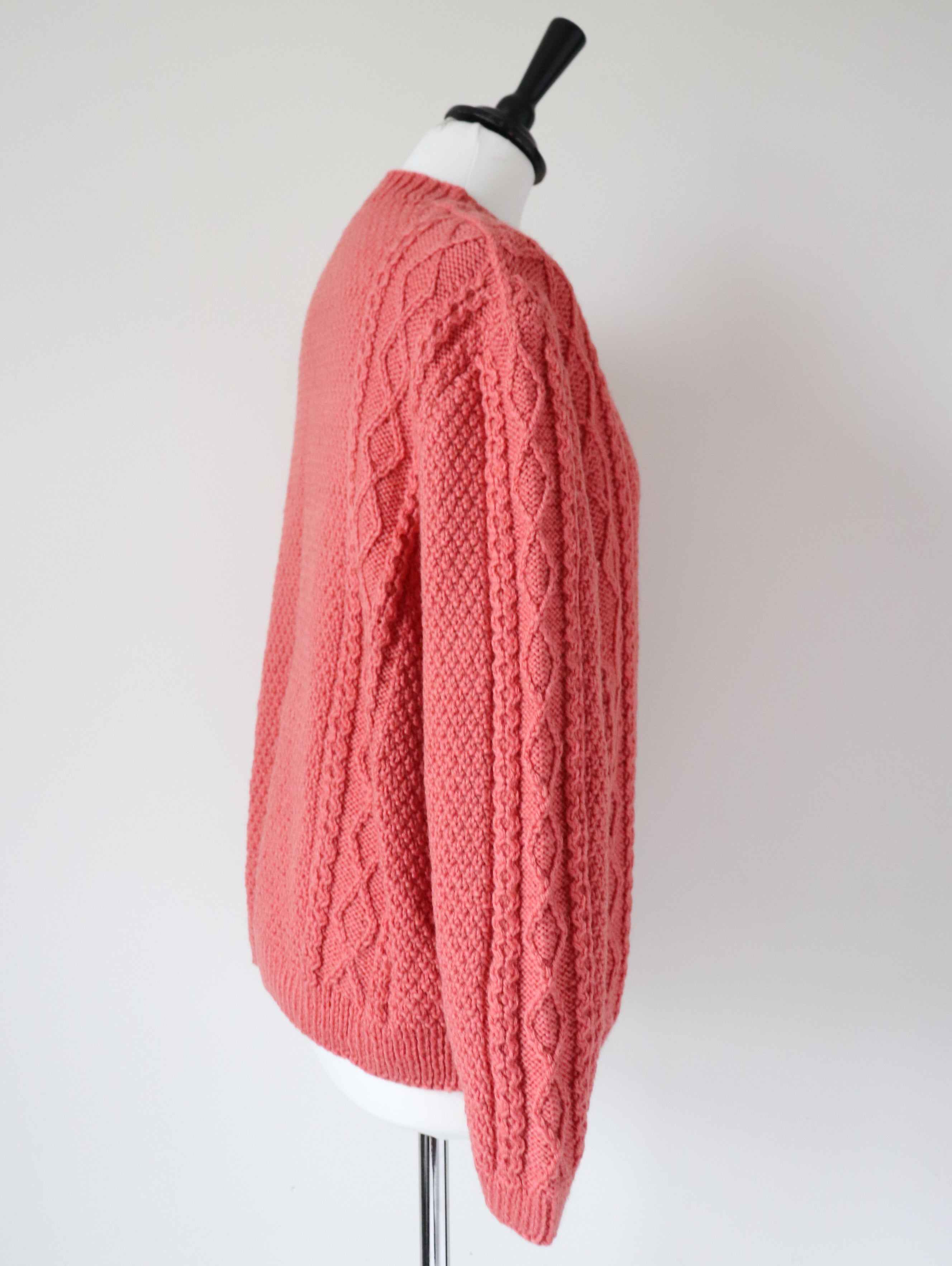 Coral Orange Cable Knit Vintage Cardigan - 1960s - Wool Blend - M / UK 12