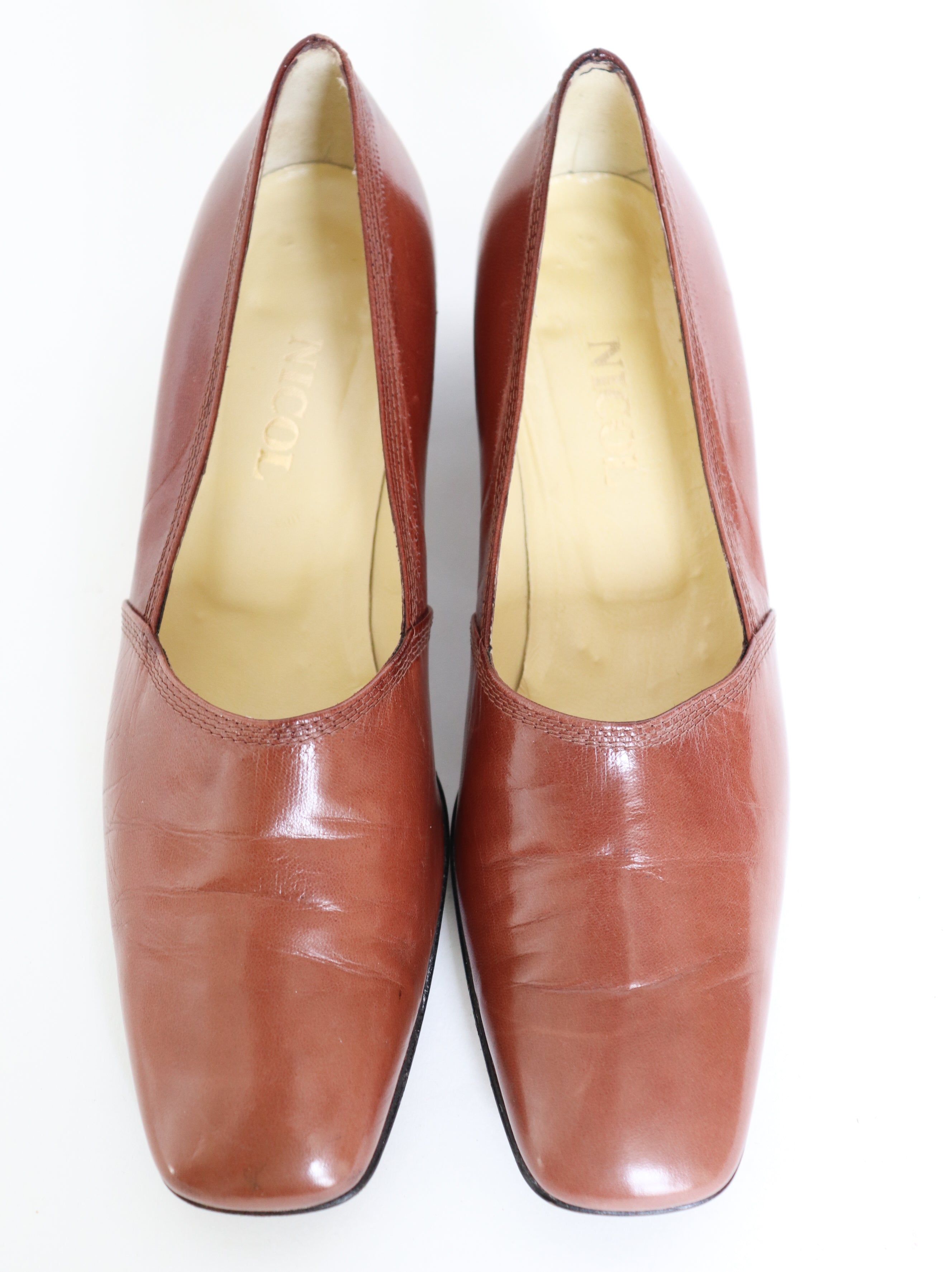 Vintage Mid Heel Loafers / Pumps - Brown Leather - NICOL - Fit Narrow 39 / UK 6