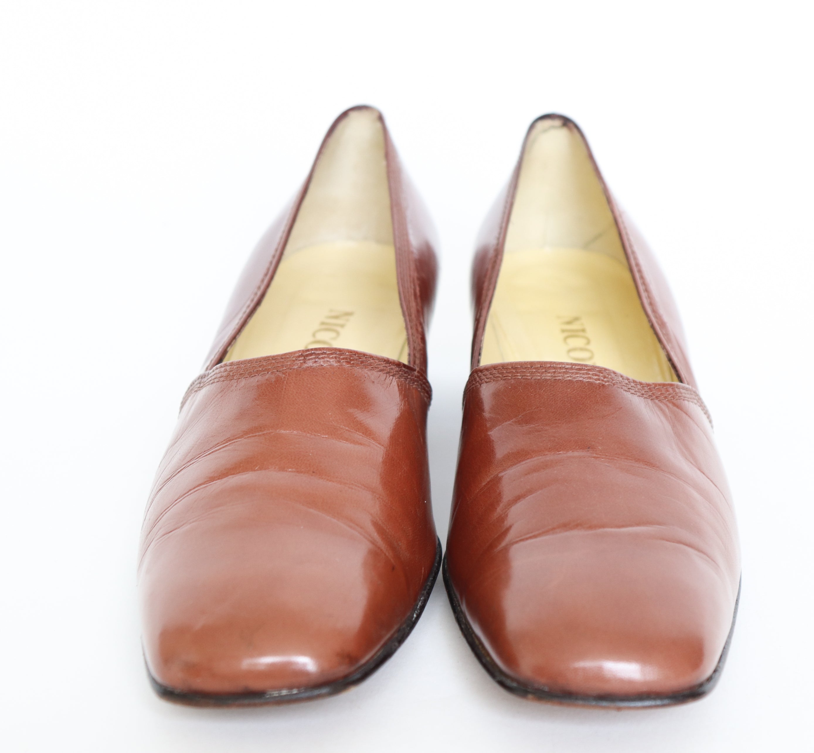 Vintage Mid Heel Loafers / Pumps - Brown Leather - NICOL - Fit Narrow 39 / UK 6