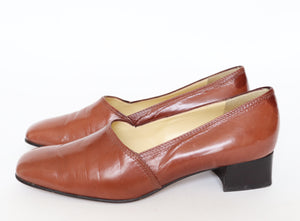 Vintage Mid Heel Loafers / Pumps - Brown Leather - NICOL - Fit Narrow 39 / UK 6