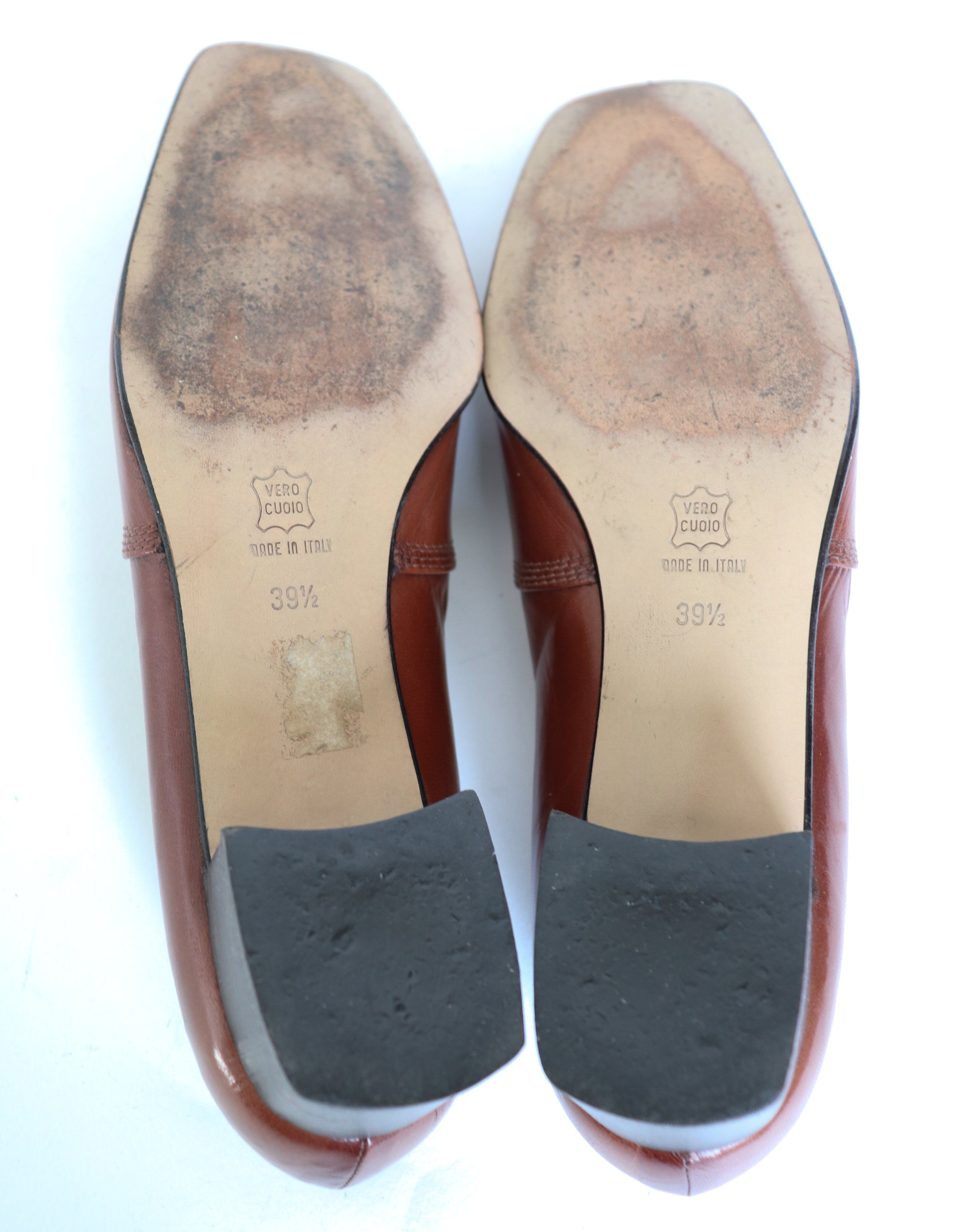 Vintage Mid Heel Loafers / Pumps - Brown Leather - NICOL - Fit Narrow 39 / UK 6