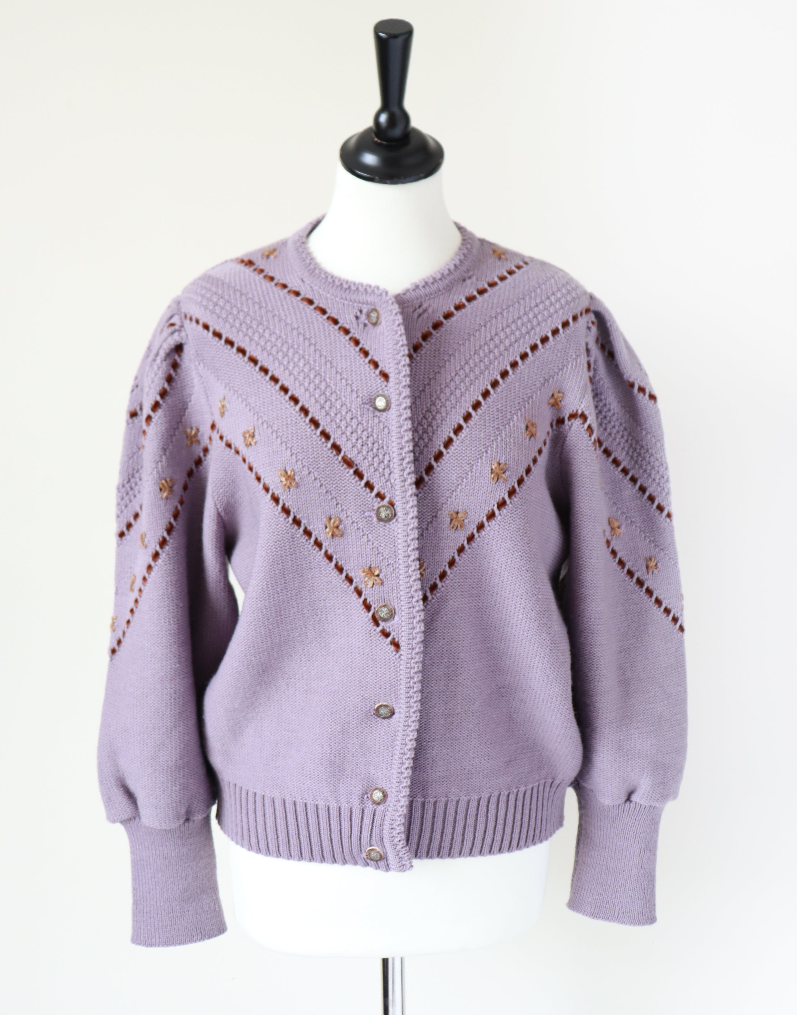 Vintage Tirol Wool Cardigan - Mauve Wool - Saltzburger Trachten - Oktoberfest - M / UK 12