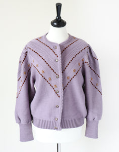 Vintage Tirol Wool Cardigan - Mauve Wool - Saltzburger Trachten - Oktoberfest - M / UK 12