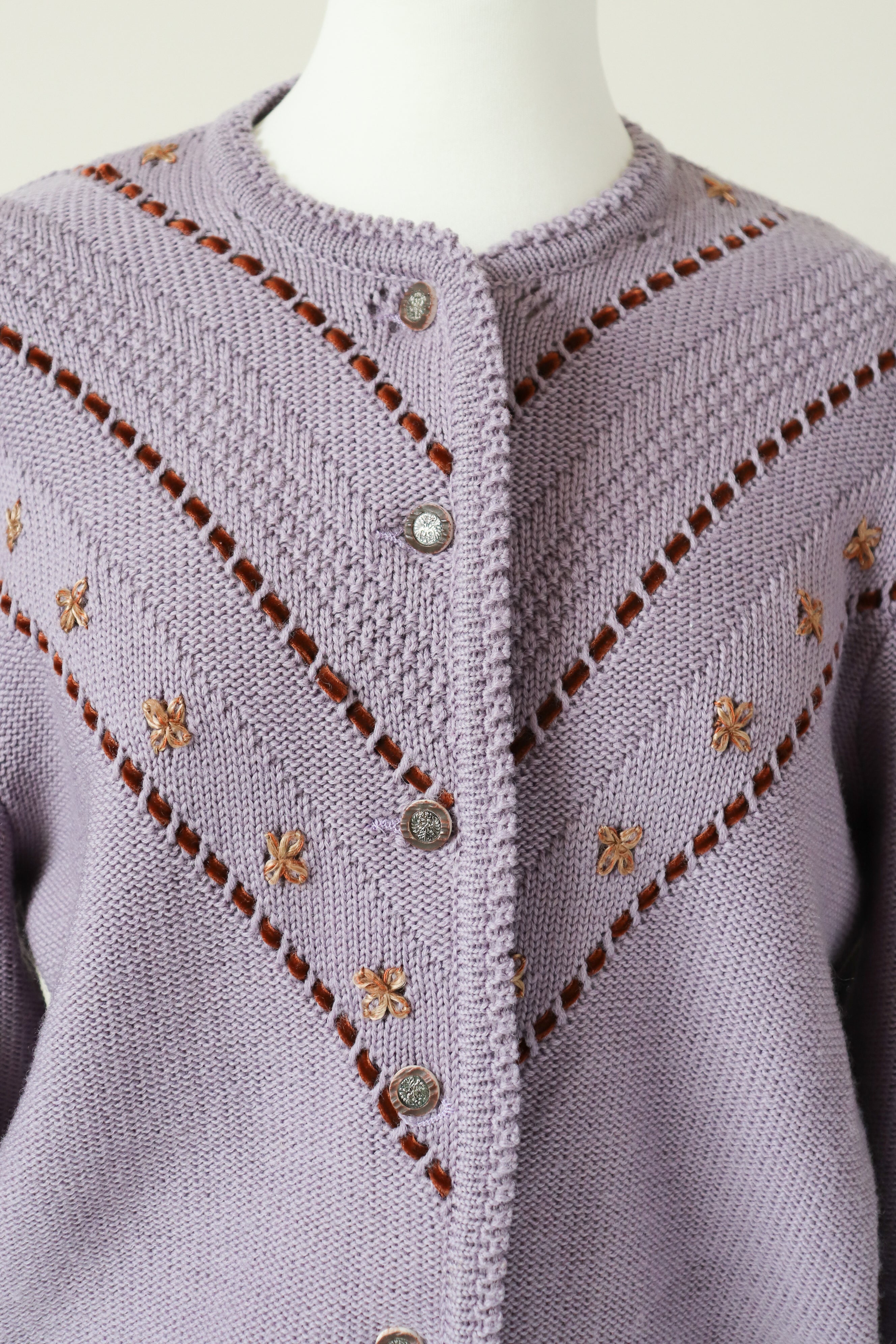 Vintage Tirol Wool Cardigan - Mauve Wool- Saltzburger Trachten - Oktoberfest - M / UK 12