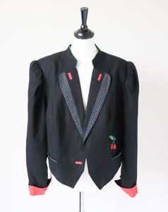 C&A Black Tirol Trachten Jacket - Vintage 1980s - Linen / Cotton Blend - Fit L / UK 14