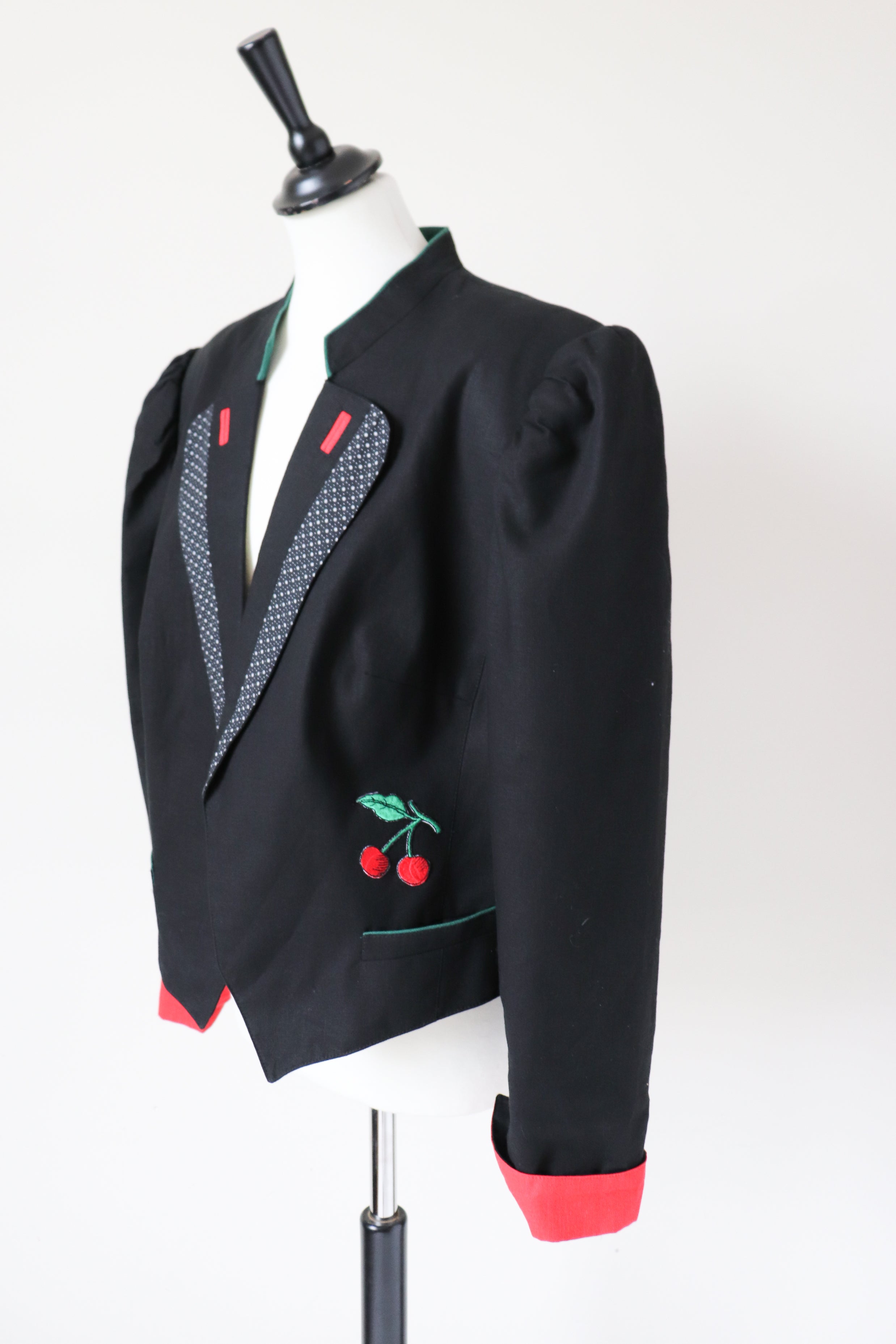 C&A Black Tirol Trachten Jacket - Vintage 1980s - Linen / Cotton Blend - Fit L / UK 14