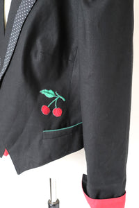C&A Black Tirol Trachten Jacket - Vintage 1980s - Linen / Cotton Blend - Fit L / UK 14