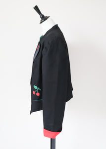 C&A Black Tirol Trachten Jacket - Vintage 1980s - Linen / Cotton Blend - Fit L / UK 14