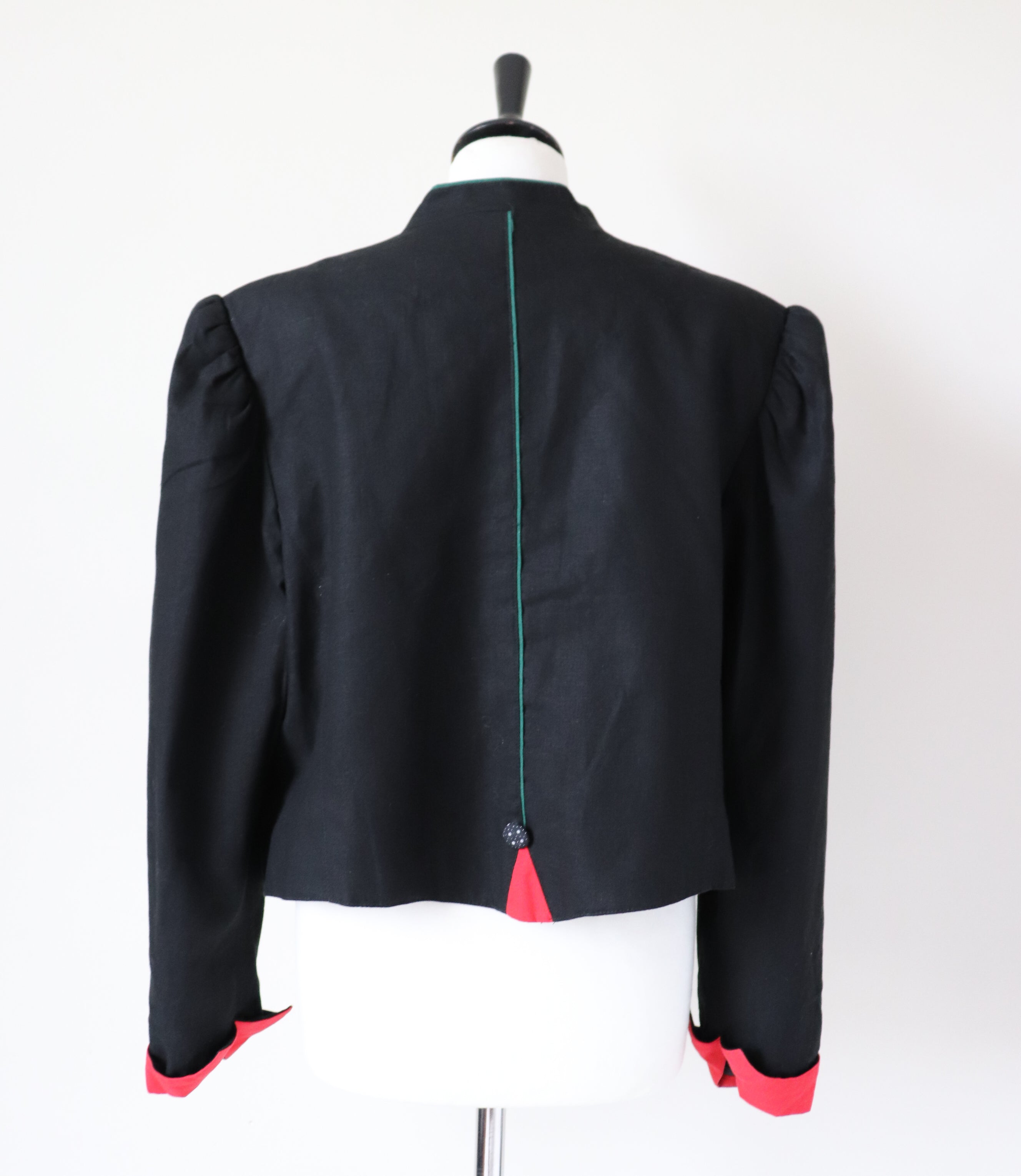 C&A Black Tirol Trachten Jacket - Vintage 1980s - Linen / Cotton Blend - Fit L / UK 14