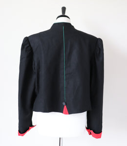 C&A Black Tirol Trachten Jacket - Vintage 1980s - Linen / Cotton Blend - Fit L / UK 14