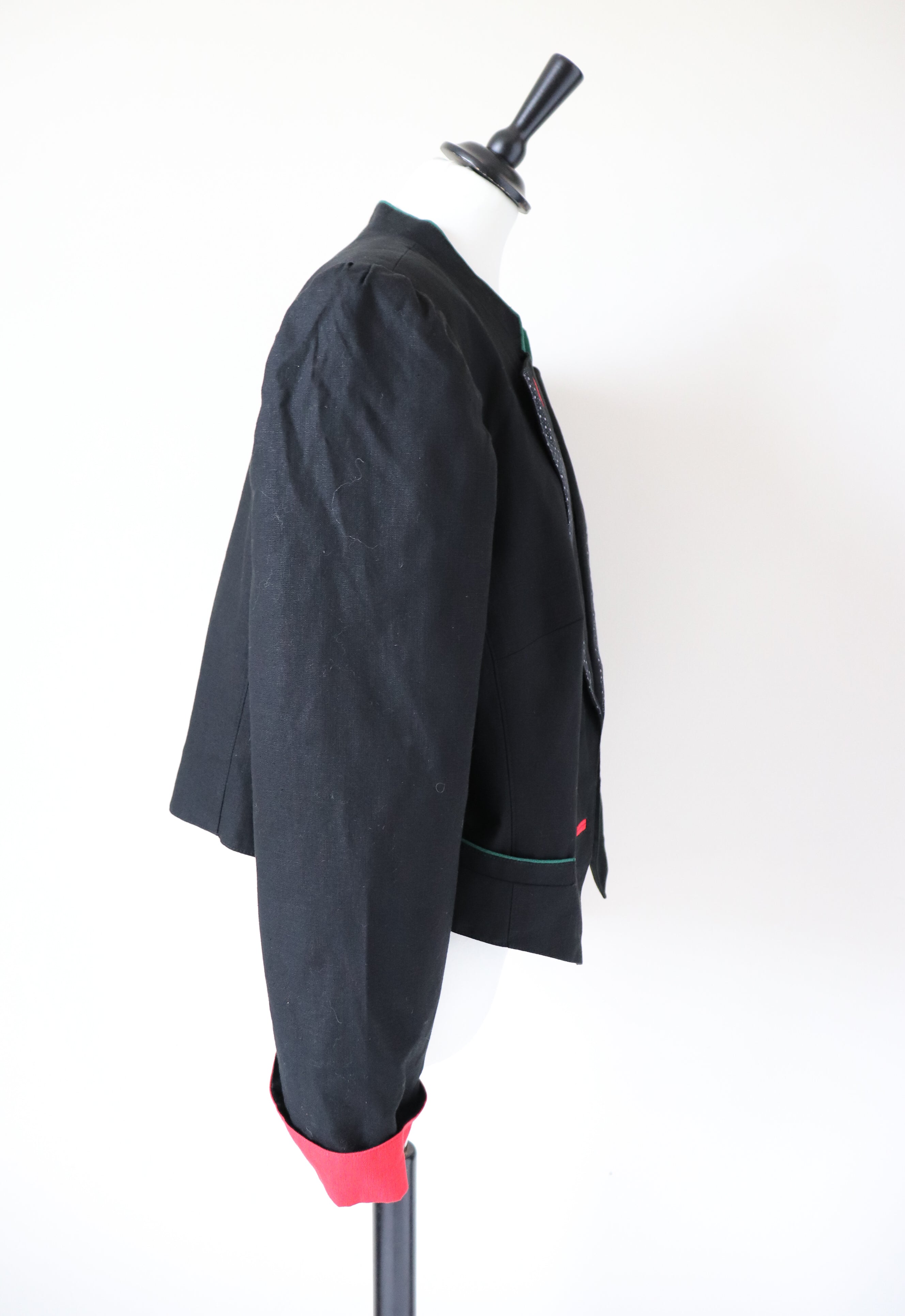 C&A Black Tirol Trachten Jacket - Vintage 1980s - Linen / Cotton Blend - Fit L / UK 14