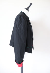 C&A Black Tirol Trachten Jacket - Vintage 1980s - Linen / Cotton Blend - Fit L / UK 14