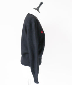 Black Knitted Vintage Cardigan - Wool - Embroidered Tyrol Motifs - UK 10/12