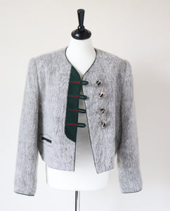 Vintage Tirol Trachten Jacket - Furry Grey Wool Blend - Fit  L  / UK 14