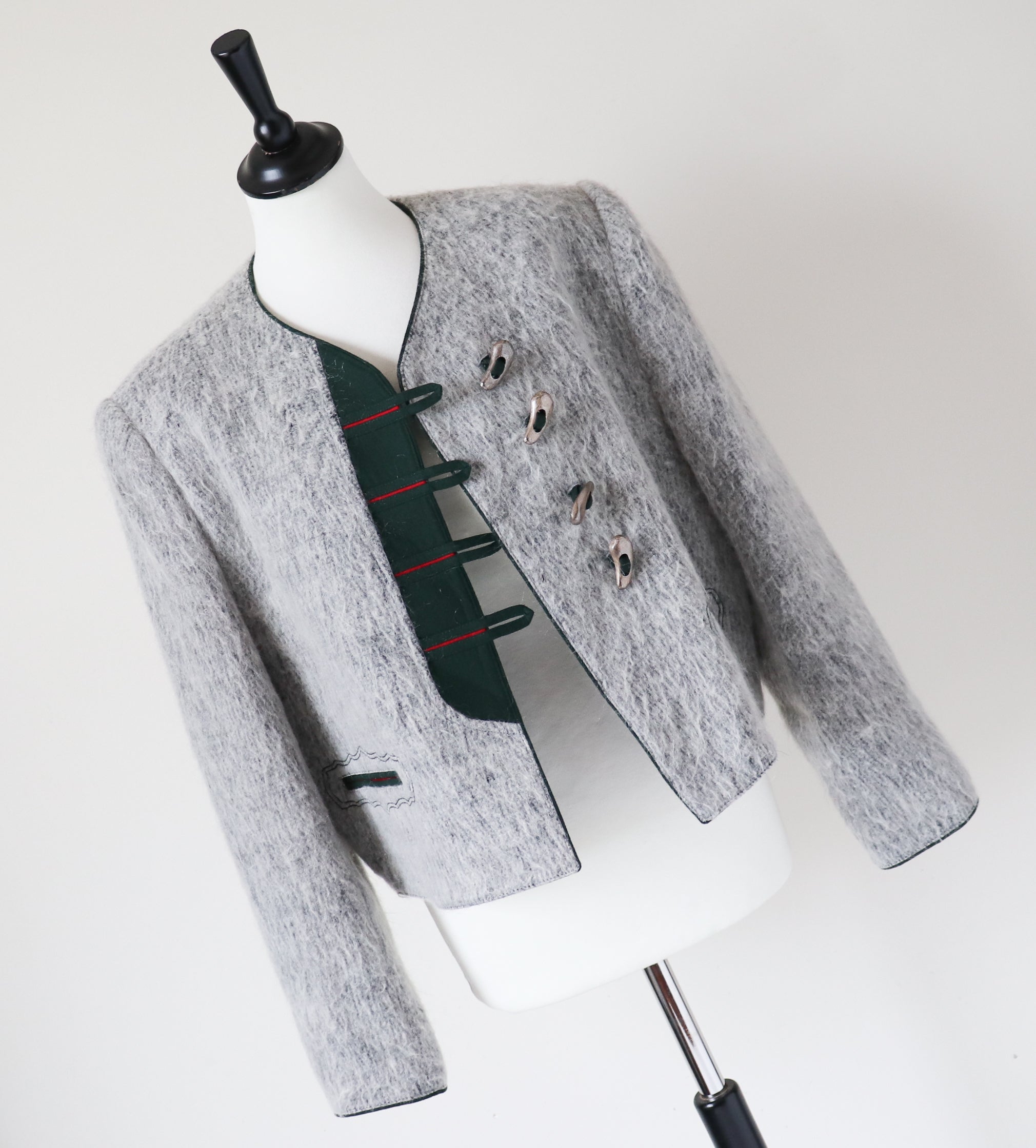Vintage Tirol Trachten Jacket - Furry Grey Wool Blend - Fit  L  / UK 14