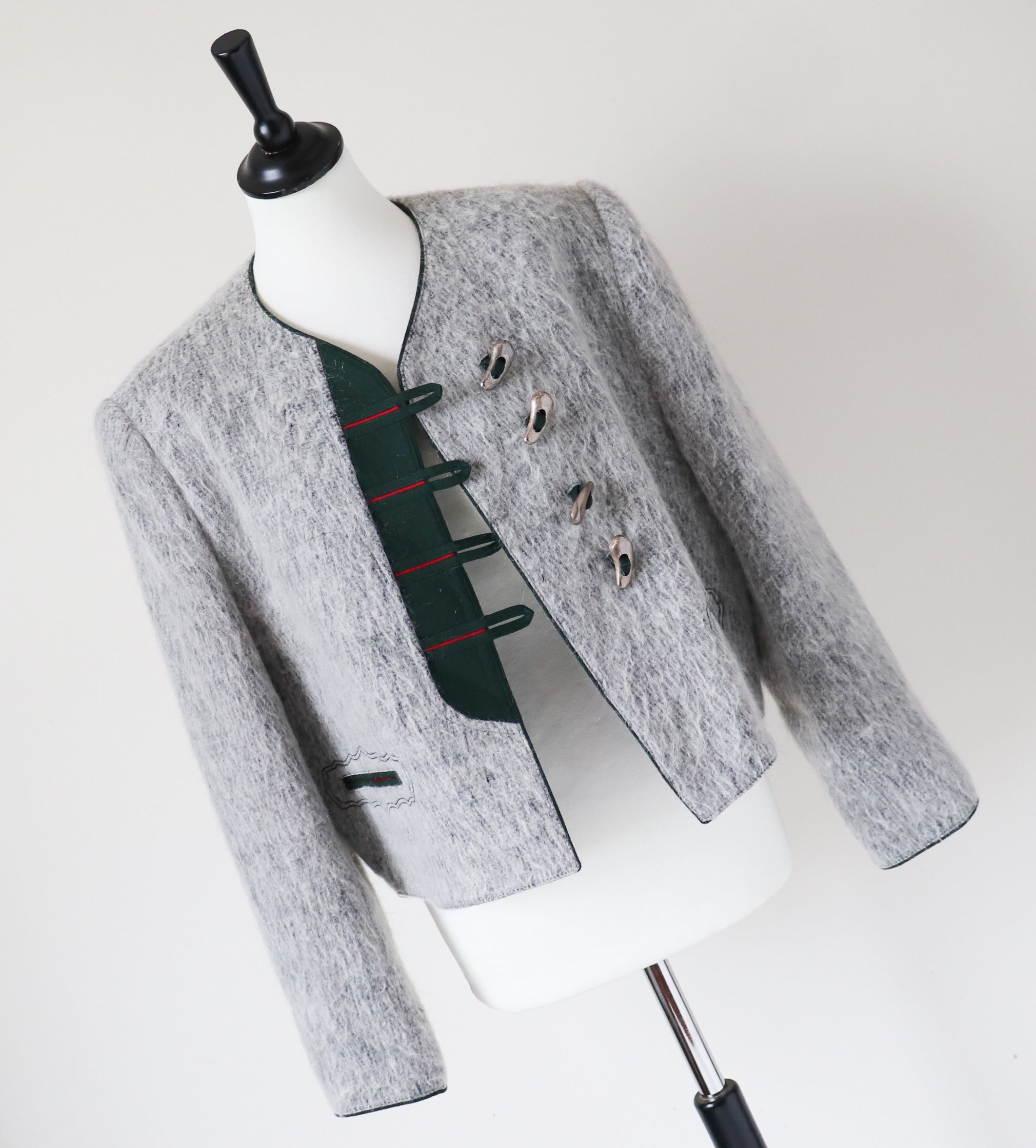 Vintage Tirol  Trachten Jacket - Furry Grey Wool Blend  - Fit  L  / UK 14