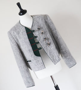 Vintage Tirol Trachten Jacket - Furry Grey Wool Blend - Fit  L  / UK 14
