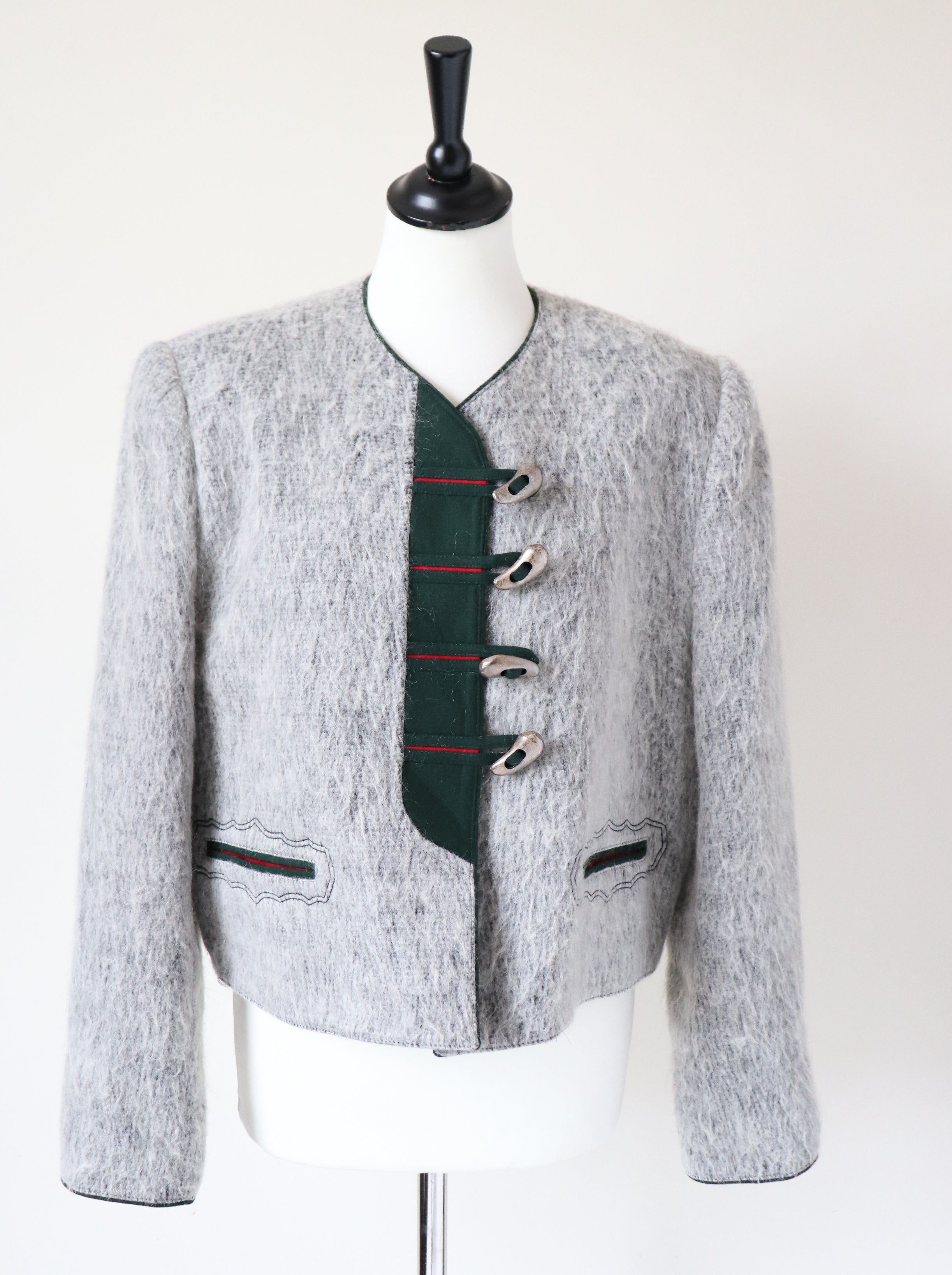 Vintage Tirol Trachten Jacket - Furry Grey Wool Blend - Fit  L  / UK 14