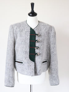 Vintage Tirol Trachten Jacket - Furry Grey Wool Blend - Fit  L  / UK 14