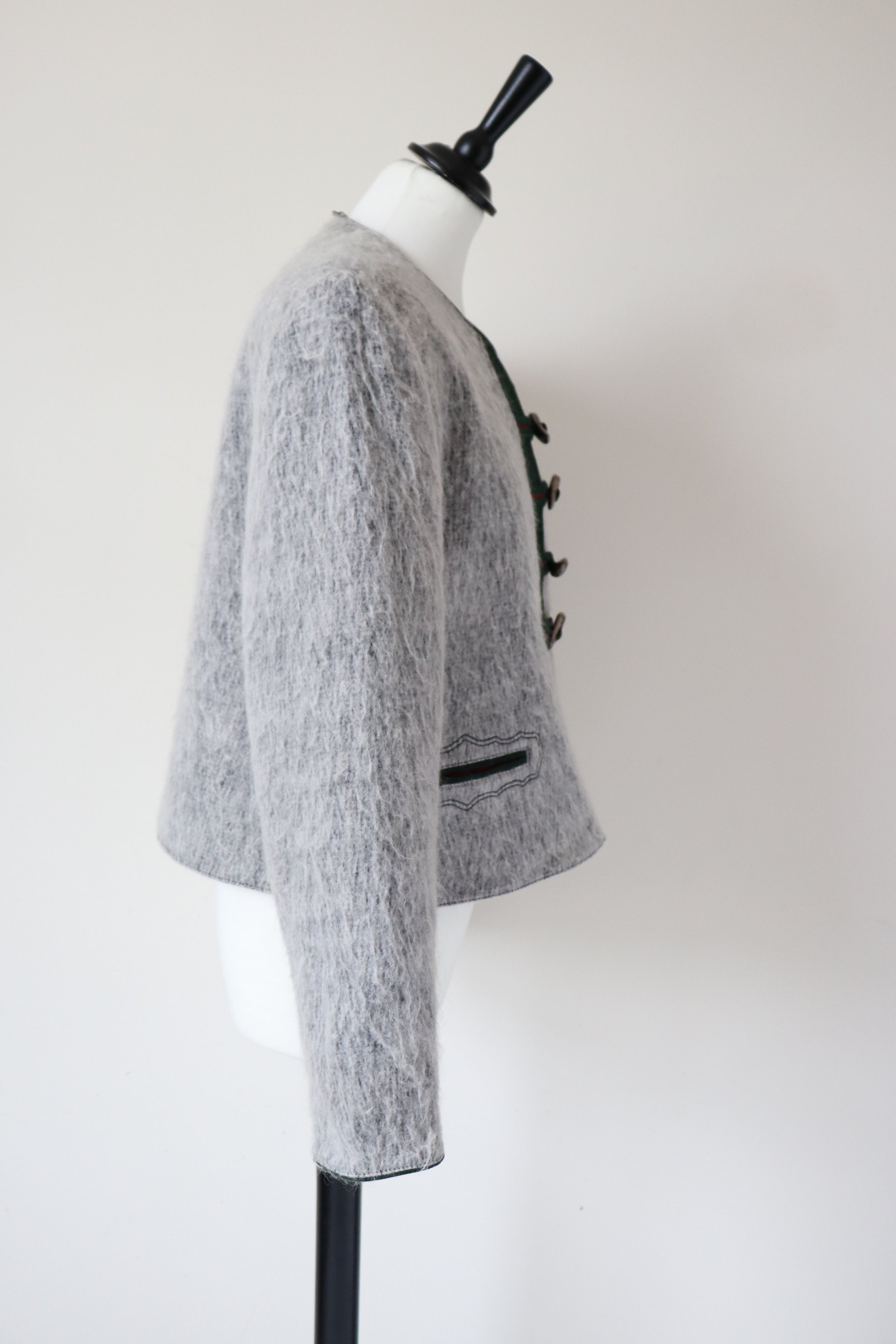 Vintage Tirol Trachten Jacket - Furry Grey Wool Blend - Fit  L  / UK 14