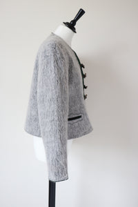 Vintage Tirol Trachten Jacket - Furry Grey Wool Blend - Fit  L  / UK 14