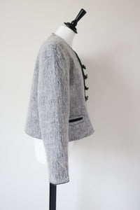 Vintage Tirol  Trachten Jacket - Furry Grey Wool Blend  - Fit  L  / UK 14