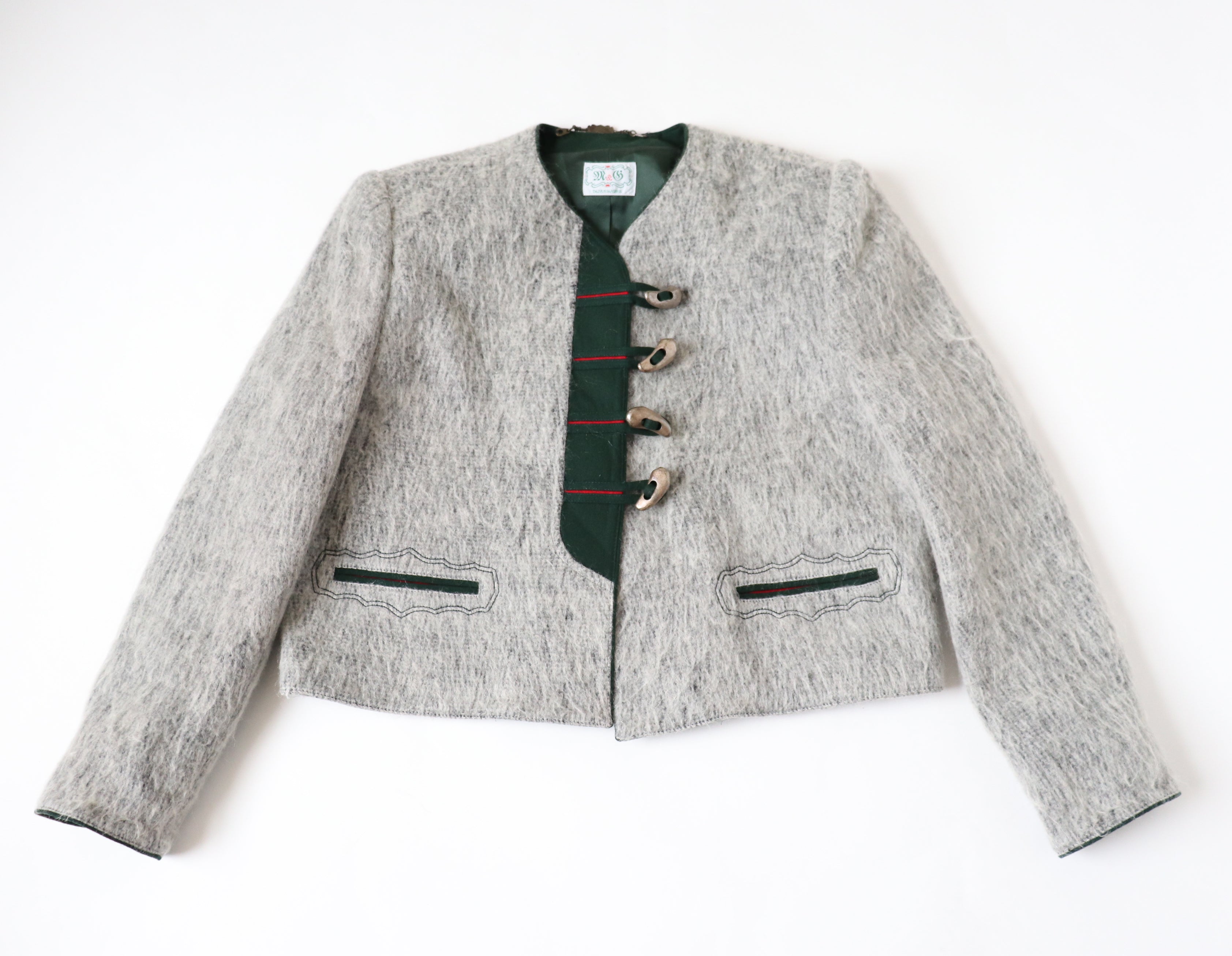 Vintage Tirol Trachten Jacket - Furry Grey Wool Blend - Fit  L  / UK 14