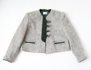 Vintage Tirol Trachten Jacket - Furry Grey Wool Blend - Fit  L  / UK 14